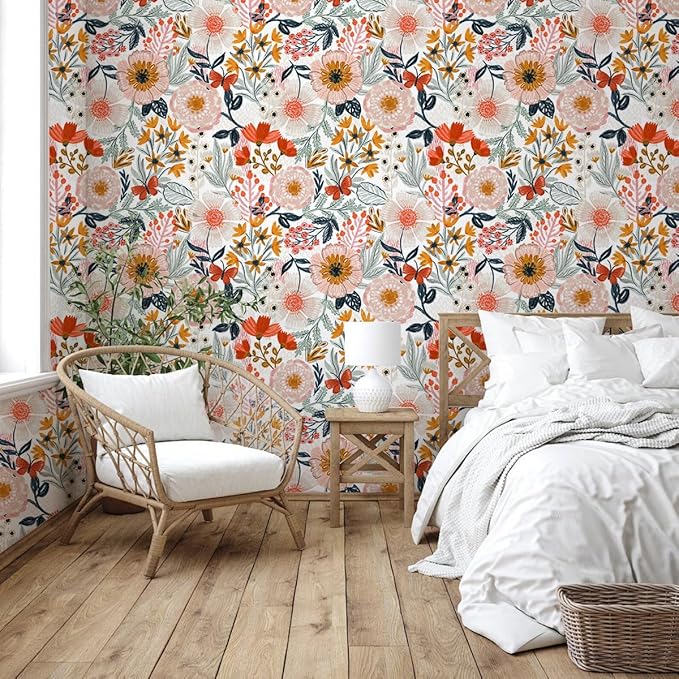 HAOKHOME Boho Peel and Stick Wallpaper Floral Wall Paper Removable