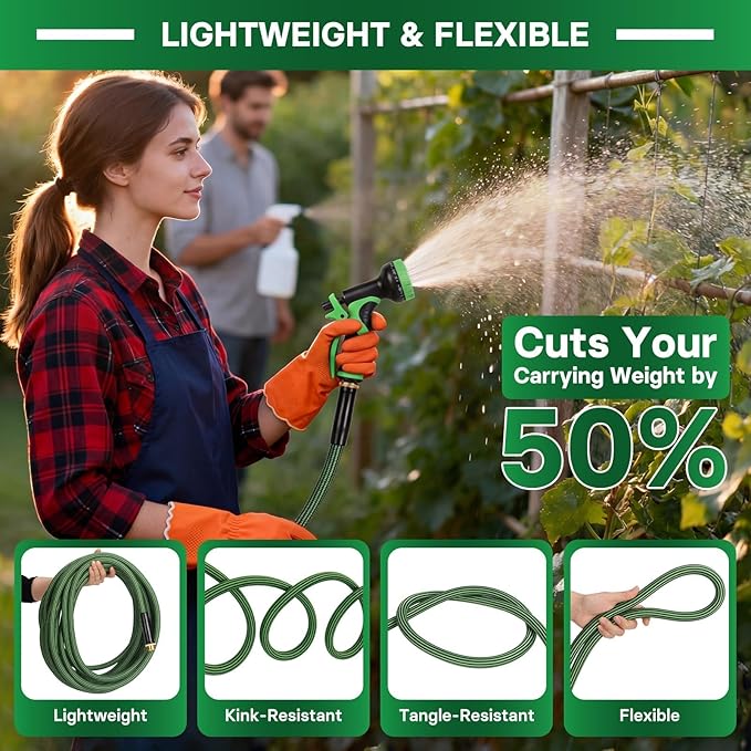 Garden Hose 75 ft Flexible Non-Expandable Water Hose Kink-Free Ultra Lightweight Leak-Proof Durable Portable Wear-Resistant Hoses Pipe with 3/4" Brass Fittings for Outdoor Yard Lawn Car Wash
