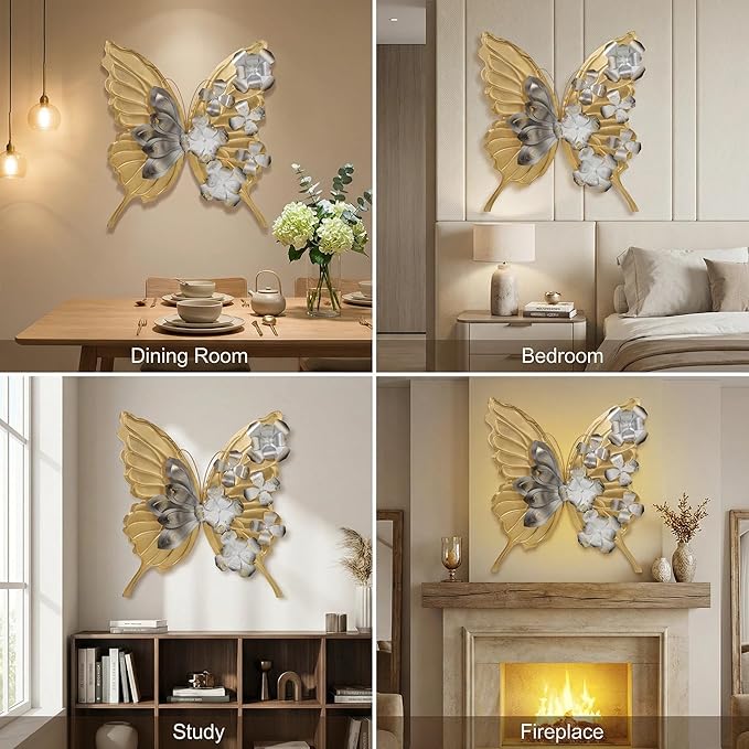 XWYLFDC Large Sized 3D Metal Wall Art Featuring Golden Butterfly
