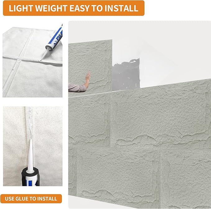 3D Faux Stone Wall Panels, Lightweight & Waterproof Accent Marble Stone Skin