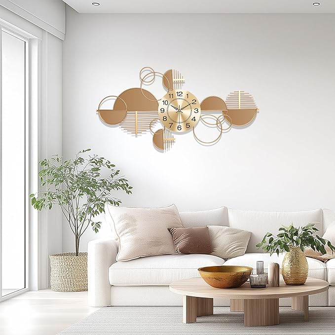 Large Wall Clock, Modern Silent Non-Ticking Metal Wall Art Wall Clocks Battery