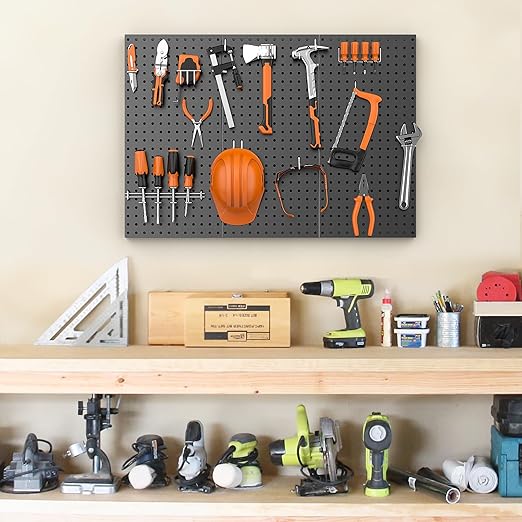 Pegboard Smith Metal Pegboard Panels 12" x 24", 3 Pack Black Wall Mounted Tool