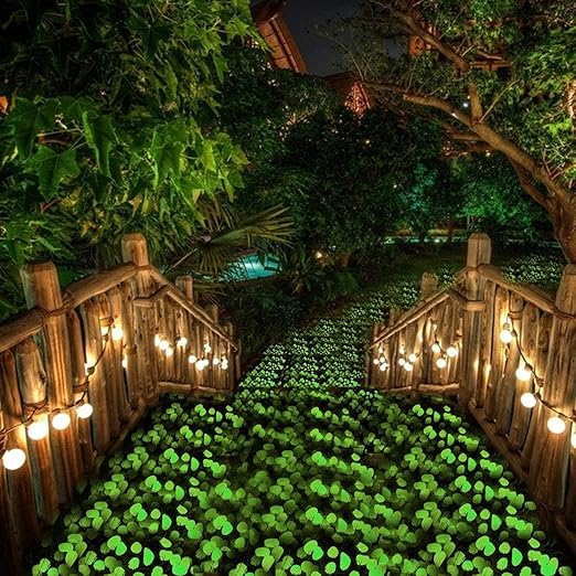 1100Pcs Glow Stones Pebbles Glow in the Dark Garden Pebbles for Walkways and Decor (Green)