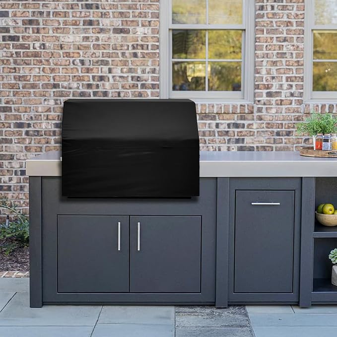Covers & All Built-in Grill Cover for Outdoor Grill – Heavy Duty 12 oz Waterproof Built-in BBQ Grill Cover, PVC-Coated Polyester with Elastic Hem for Snug Fit (44 x 26 x 24 inches, Black)