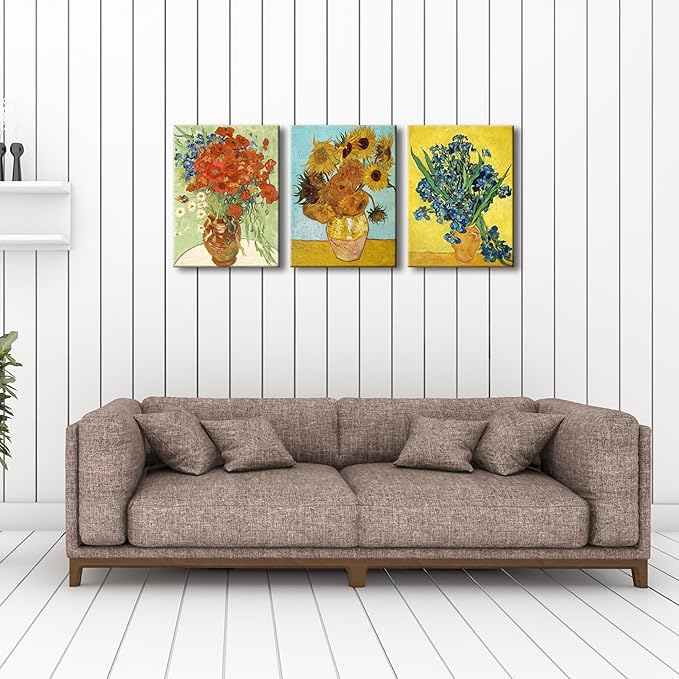 Wieco Art 3 Panels Canvas Prints of Vincent Van Gogh Paintings Reproduction Red