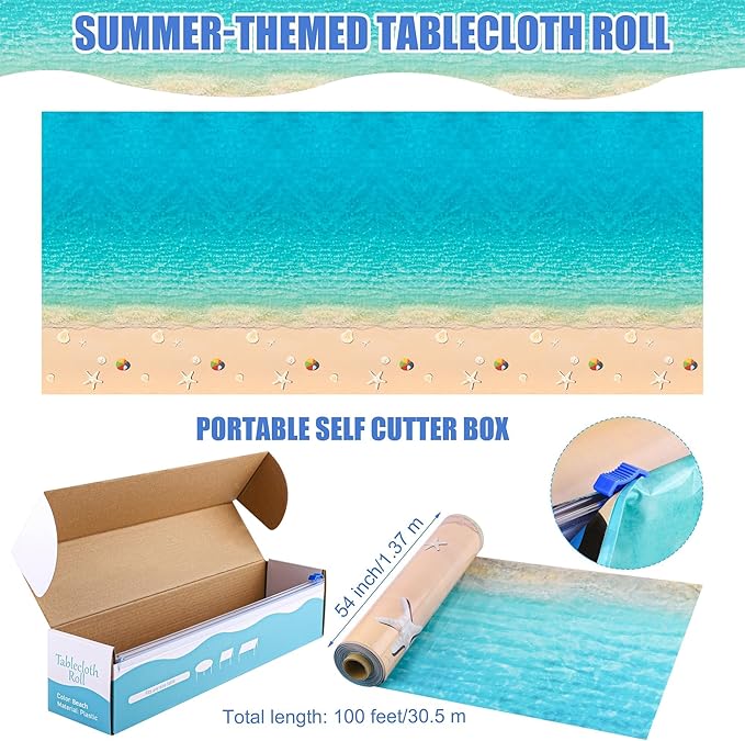 Kochorie 100 Ft x 54 Inch Summer Beach Tablecloth Roll