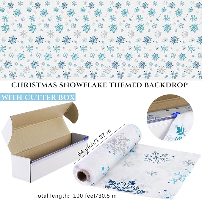 Kochorie 100 Ft x 54 Inch Christmas Snowflake Printed Tablecloth Roll