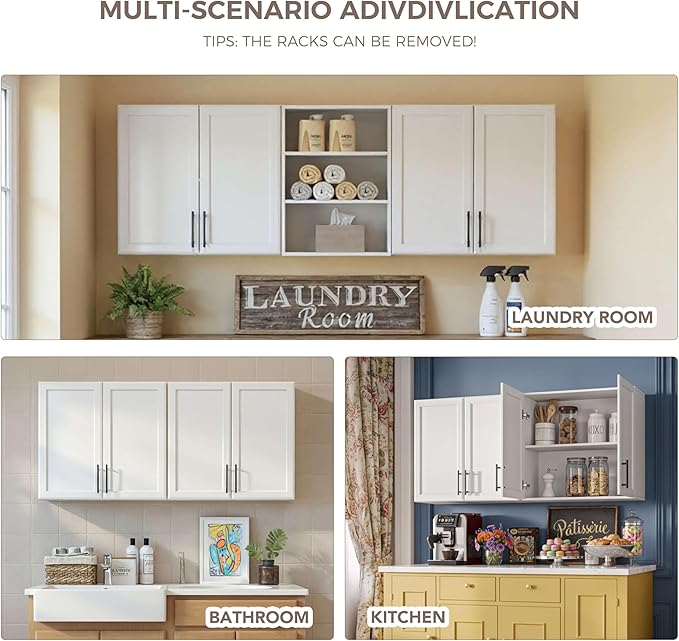 Furnaza Wall Cabinets for Laundry Room, Shaker Wall Mounted Kitchen Cabinets