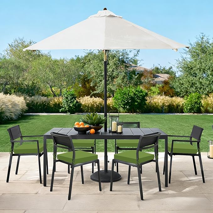Basic Beyond Outdoor Chair Cushions Set of 6, Square Corner Outdoor Cushions for Patio Furniture, Water Resistant Patio Chair Cushions with 2 Ties, 18.5x16x3, Grass Green