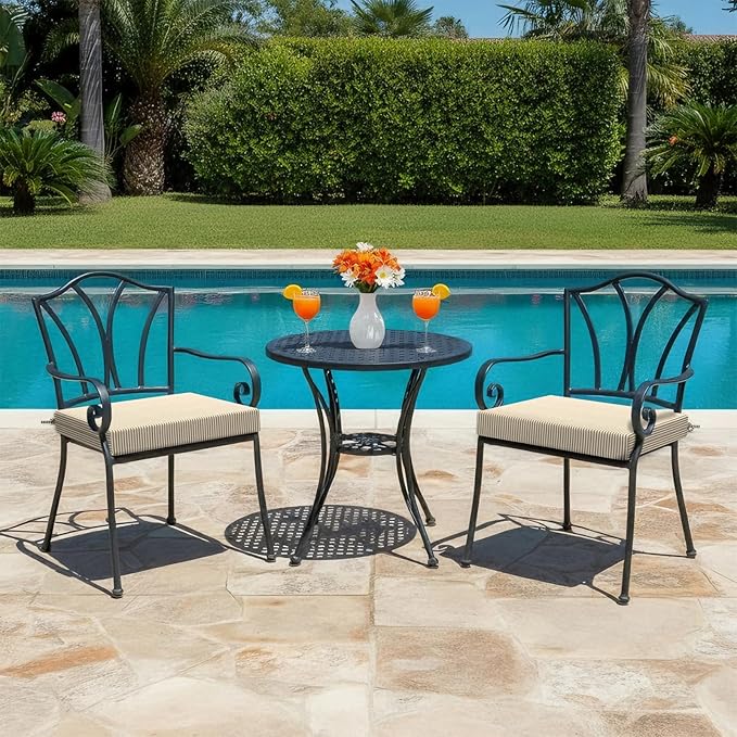 LVTXIII Outdoor Seat Cushions Seasonal Replacement Chair Cushions, Patio Chair Pads with Ties for Dining Chairs and Garden Furniture, Square Back, 22"x22"x3", 2 Pack, Strip Beige