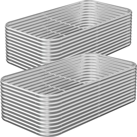 2 Pack Tall 8x4FT Raised Beds for Gardening, Corrugated Galvanized Steel Raised Garden Bed, Outdoor Metal Above Ground Garden Bed for Vegetables and Flowers-8x4x1.5FT