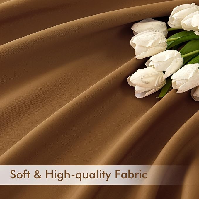 MIULEE Golden Brown Back Tab Blackout Curtain 96 Inch Long 2 Panels Set