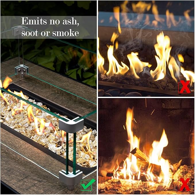 GASPRO 10 lbs Fire Glass for Propane Fire Pit, 1/2-Inch Glass Rocks for Fire Pit Table Fireplace, Gold