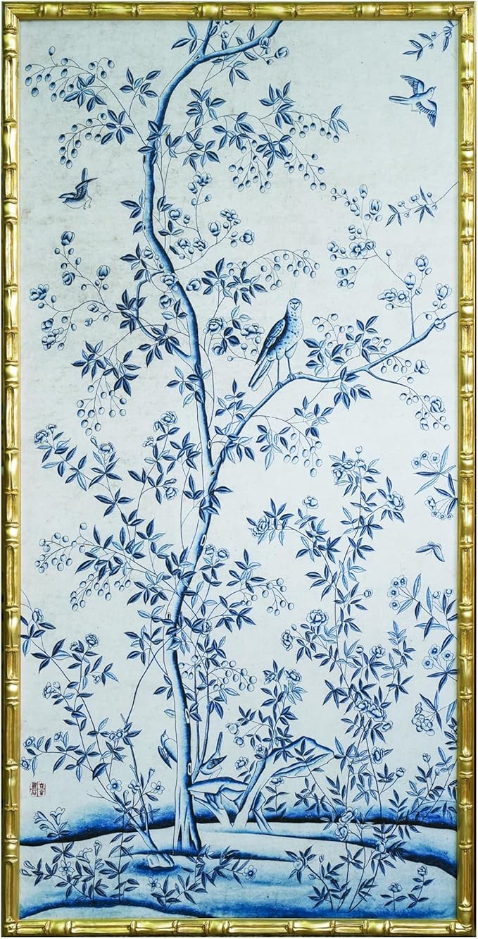 HongFengtang Chinoiserie Bamboo Wall Art Print, Hand Painted Style Vintage