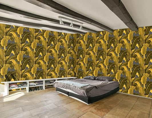 Vintage Gold Banana Leaf Bathroom wallpeper Living Room Bedroom Tropical Plant