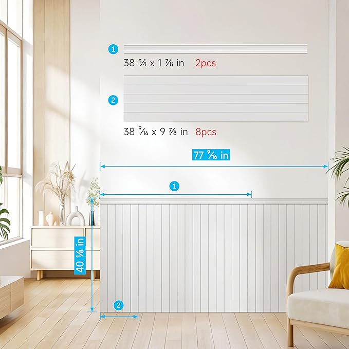 PS Wainscoting Wall Panel Kit, Paintable Waterproof PS Panels