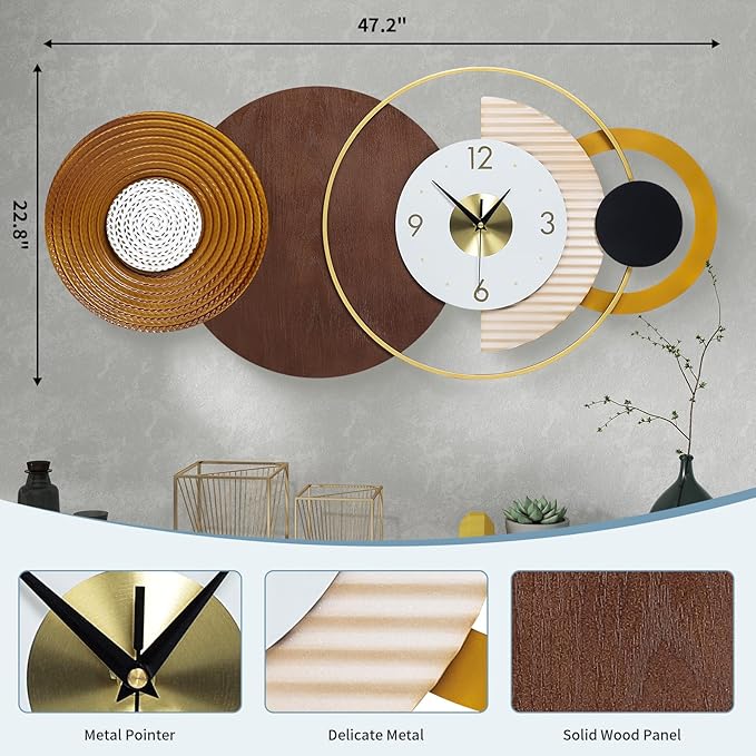 47.2x22.8 inch Large Mid Century Wall Clock