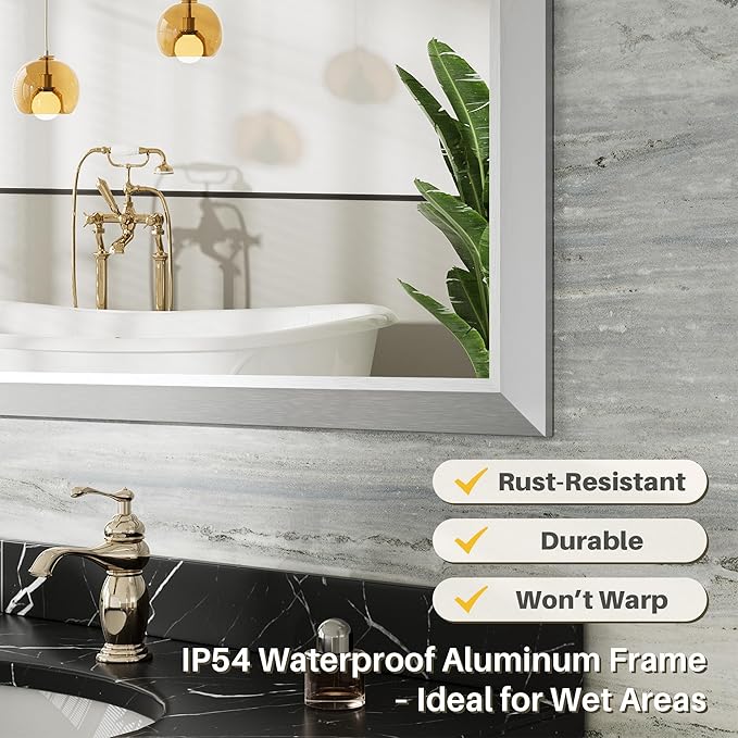 24x30 Inch Brushed Silver Bathroom Mirror