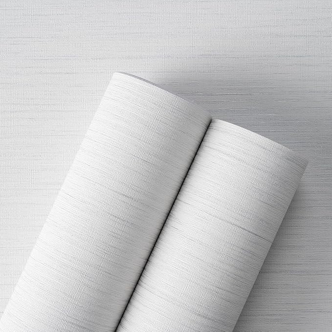 Grasscloth Textured Wallpaper White Peel and Stick 24inX393in Fabric Wall Paper