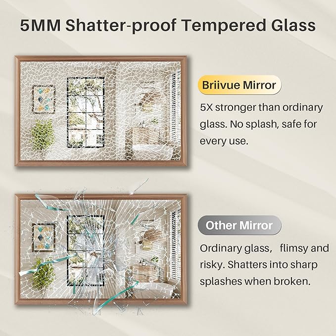 36x36 Inch Bathroom Mirror for Wall, Anti-Rust Walnut Wood Grain Metal Framed