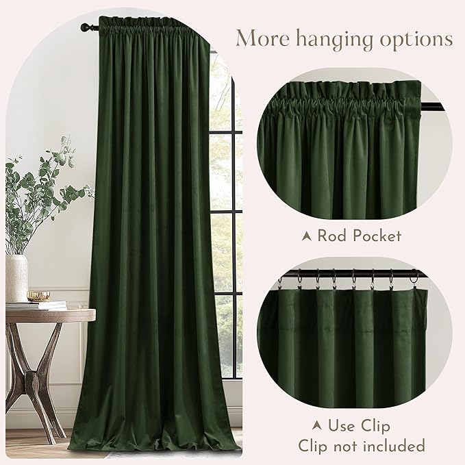 NICETOWN Green Velvet Curtains 84 inches