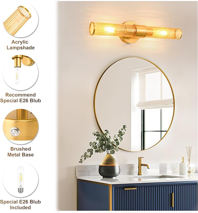 Morauroral Gold Battery Operated Wall Sconces Set of 2, Rechargeable Wall Lights