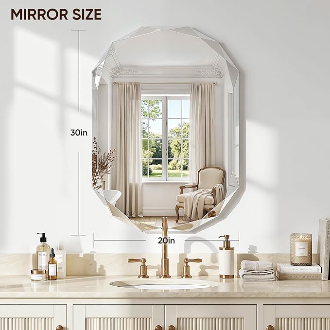 Suidia Bathroom Mirror, Frameless Bathroom Mirror