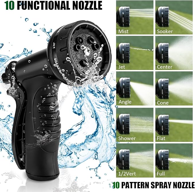 100ft Garden Hose, Heavy Duty Metal Water Hose 100 ft with 10 Function Nozzle, Flexible No-Kink, Pet-Proof & Puncture-Proof Stainless Steel Outdoor Hose for Yard