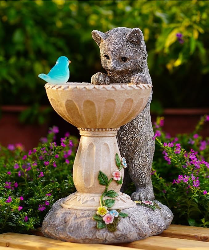 Solar Cat Statues for Bird Bath: Outdoor Sculptures for Garden Lawn Patio Yard Balcony Porch - Unique Gifts for Mother Grandma Women