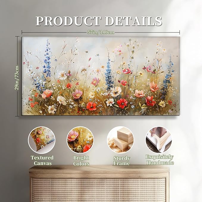 SERIMINO Modern Wildflower Wall Art, Rustic Botanical Floral Extra Large Artwork