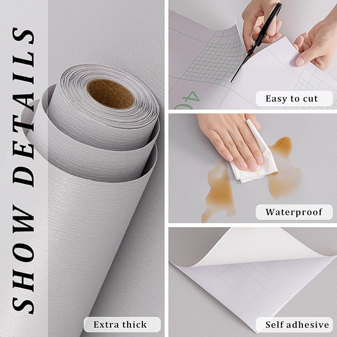 FUKU MON 23.6" X 393" Light Gray Wallpaper Peel and Stick Contact Paper Solid