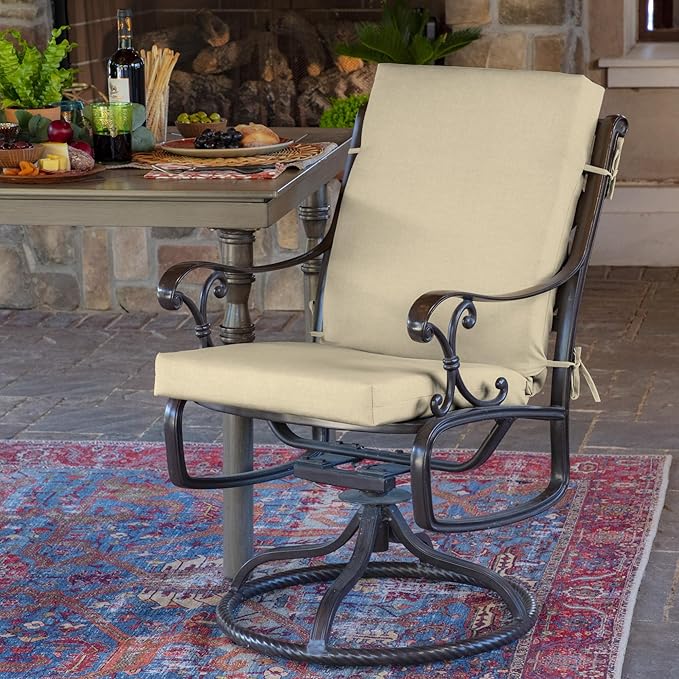 Arden 2-Pack Outdoor Patio Dining Chair Cushion, 20x44, Rain-Proof Seat Pad, Fade-Resistant Outdoor Cushion Tan Leala