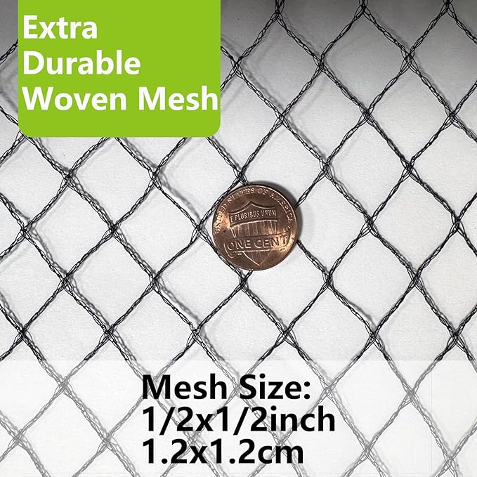 20x20ft Bird Netting, 1/2 inch Mesh, Heavy Duty Garden Netting for Fruit Trees, Blueberry Bushes, Vegetables, Extra Strong Woven Mesh Against Birds, Deer, Squirrels, Poultry and Other Animals