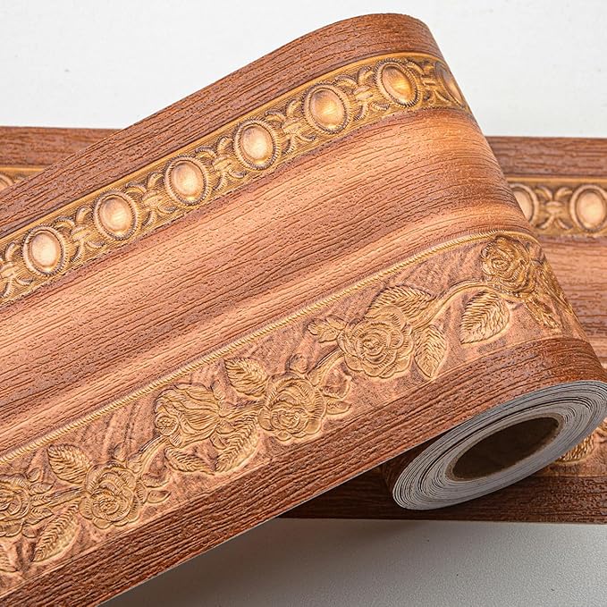 AbaBoorty Wood Wallpaper Border 196"X4.1" 3D Peel and Stick Wall Border