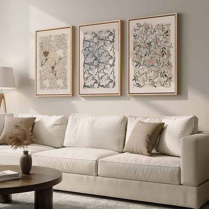 Framed Large William Morris Canvas Wall Art Set of 3, Vintage Nature Floral