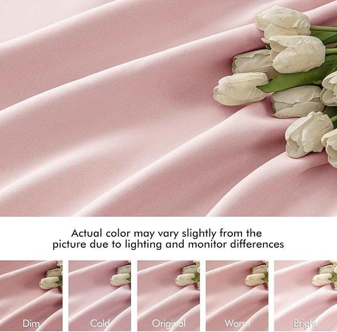MIULEE Baby Pink Back Tab Blackout Curtains 63 Inch Length 2 Panels Set