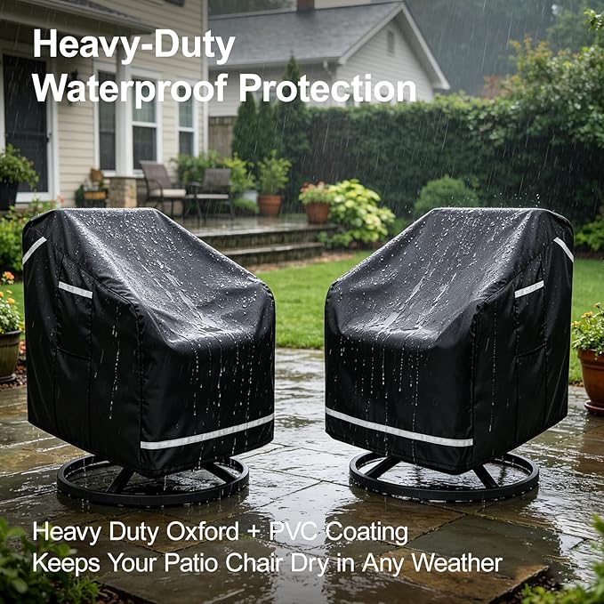 Patio Chair Covers for Outdoor Furniture Waterproof, Heavy Duty Patio Rocking Chair Covers of 2 Pack, 32.5" W x 31.5" D x 30.5" H, Outdoor Lawn Patio Furniture Covers for Lounge Deep Seat, Black