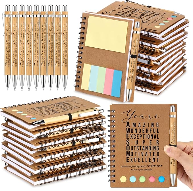 Jetec Inspirational Notebooks Bulk Spiral Notebook with Sticky Notepad Motivational Pens Valentines Day Gifts for for Employee Coworker Nurse Staff Teacher Nurse Volunteer(12 Sets,Amazing)