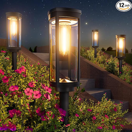 BITPOTT Bright Solar Pathway Lights, 12 Pack Solar Lights Outdoor Waterproof IP65, Auto On/Off Outdoor Garden Decorative Landscape Lighting for Walkway Driveway Lawn Patio Yard