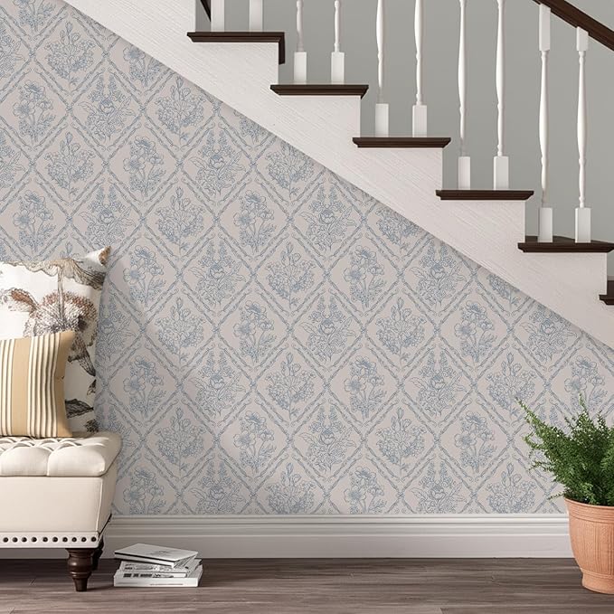 Toduso Peel and Stick Wallpaper Vintage Wall Paper Boho Contact Paper Blue