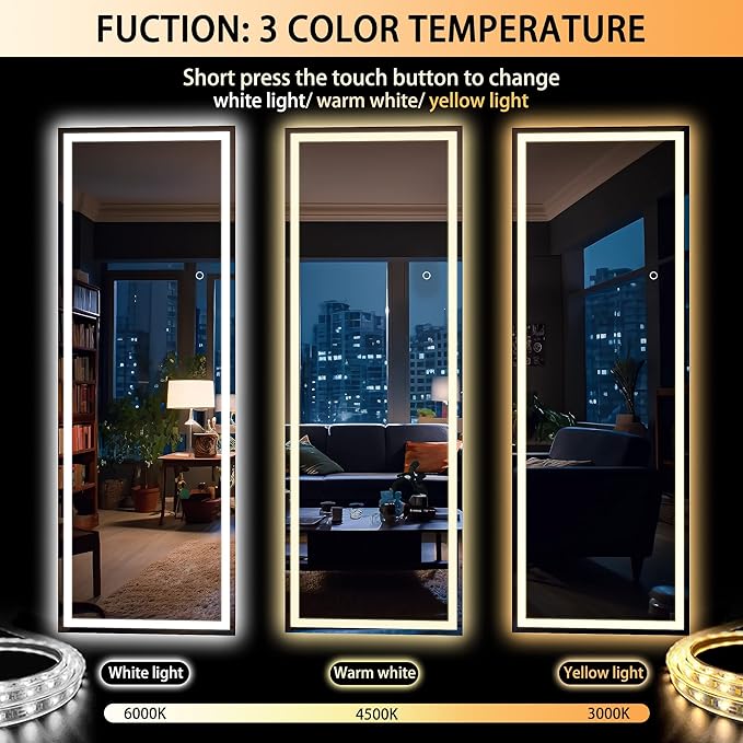 Hasipu Full Length Mirror with Lights, Full Body Dressing Hanging Mounted Mirror