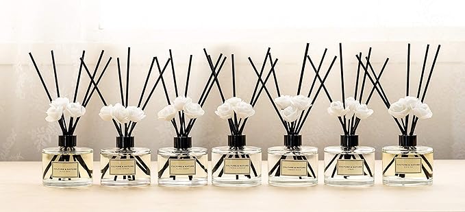 CULTURE & NATURE Reed Diffuser Set 6.7oz (200ml) White Rose Scented Diffuser with Sticks Home Fragrance Reed Diffuser for Bathroom Shelf Decor