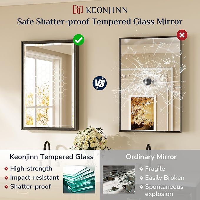 Keonjinn 30" x 36" Black Bathroom Vanity Mirror, Brushed Black Mirrors