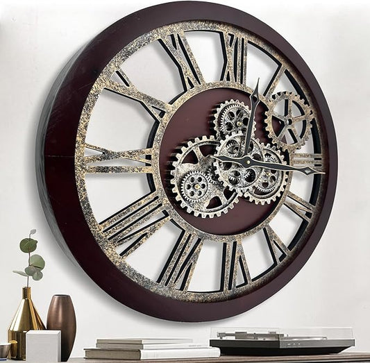 The B-Style Large Wall Clock 24 inch Moving Gear Wall Clock Oversized Vintage