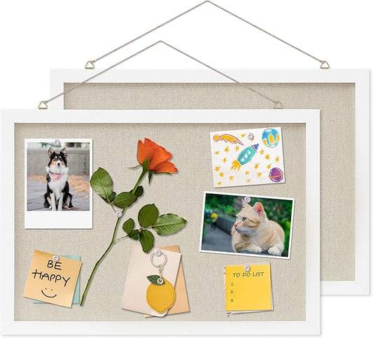 DAHAPYBOO Cork Board with Linen White 2Pack, Bulletin Board 17"x12" Hanging