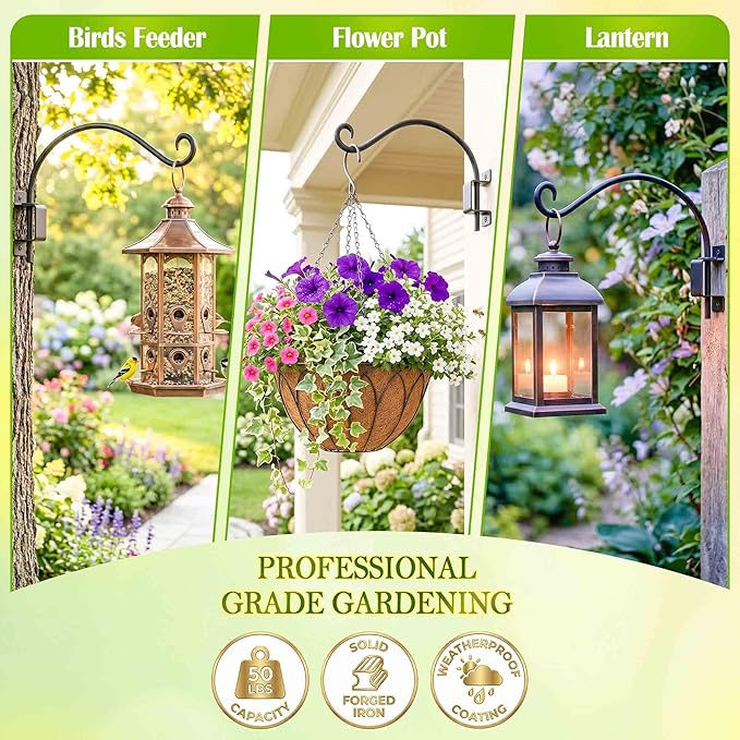 Qiang Ni Plant Hanger Outdoor: 12 Inch 50LBS Bird Feeder Bracket for Garden Patio Decor - Swivel Adjustable Wall Mount Plant Hook for Hanging Flower Baskets