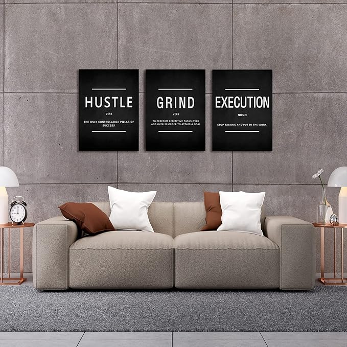 KAWAHONE Canvas Painting Wall Art, Grind Hustle Execution Motivational Wall Art