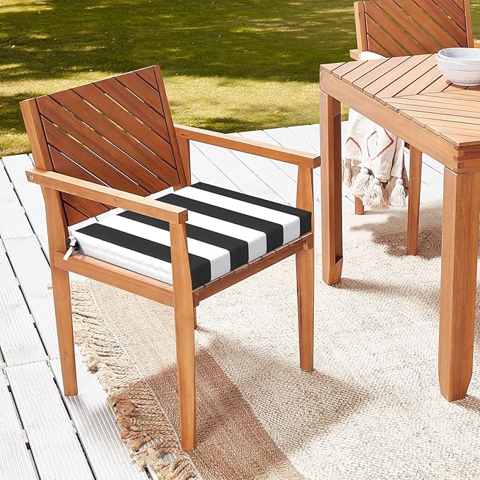 LVTXIII Outdoor Chair Cushions 18.5"x16"x2" Pack of 4, Water-Repellent Square Corner Memory Foam Seat Cushions with Ties for Garden Patio Furniture, Cabana Black