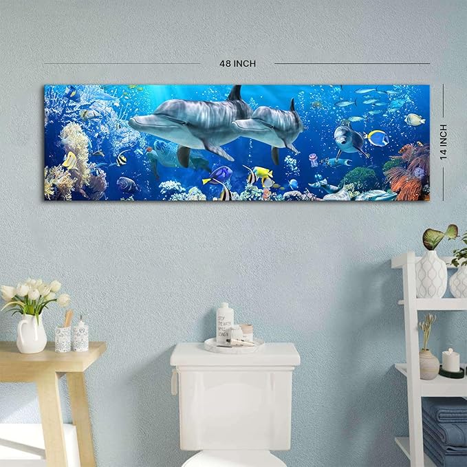 Ocean Dolphin Wall Art for Bathroom Nautical Theme Picture Photo Coastal Room
