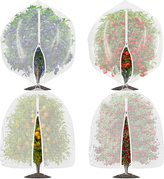 4 Pack Bird Netting for Garden Protection with Zipper & Drawstring, 2.3FT x 3.4FT Reusable Mosquito Net Plant Netting Cover for Fruit Tree Blueberry Bush Shrubs Vegetables Tomato